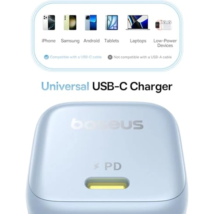 Baseus PicoGo 45W USB C Ladegerät, PD 3.0 PPS Schnellladegerät für iPhone 16/16 Pro Max/15-12, Galaxy S24 Ultra, kompakt und kühlend, blau – Bild 3