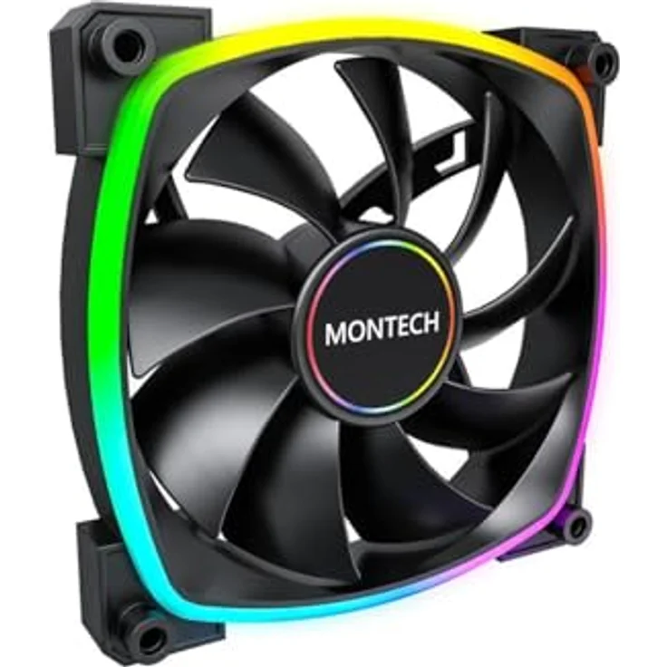 Montech AX140 PWM ARGB-Standard-Lüfter, schwarz, 1600 PWM, High-End-Haltbarkeit, leise Leistung und atemberaubendes ARGB-Design