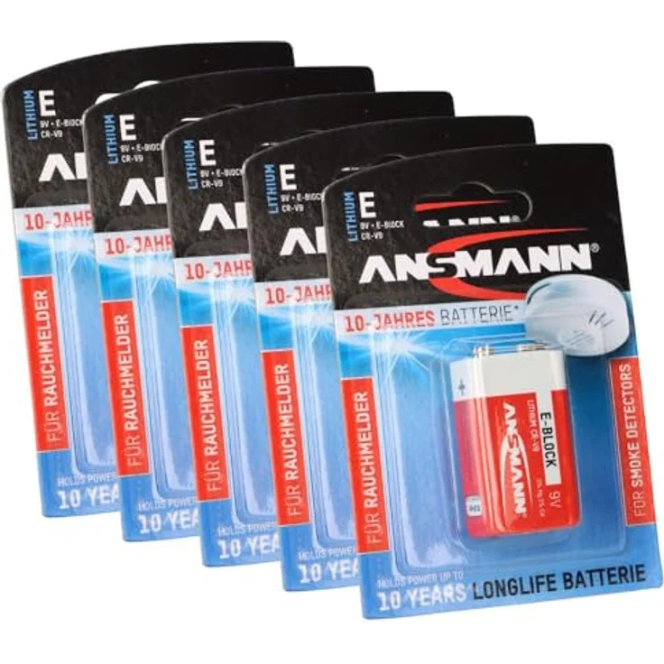 Akkuman.de Ansmann Rauchmelder Batterie Extreme Lithium 9V Block, 10 Jahre Lebensdauer, wartungsfrei, hohe Leistung bei extremen Temperaturen, 5er Pack – Bild 1