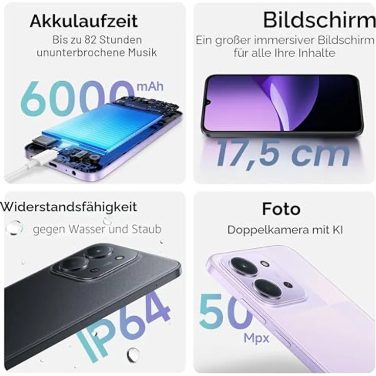 Xiaomi Redmi 15C, 5G Smartphone mit 128 GB Speicher, 6.9 Zoll Display, 50 MP Dual Kamera, Violett – Bild 3