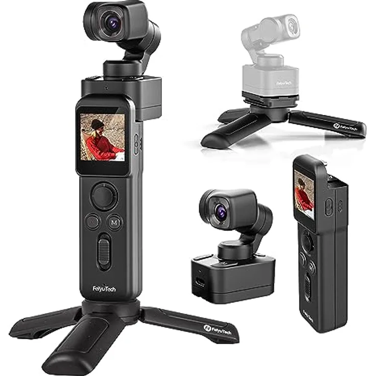 FeiyuTech Feiyu Pocket 3 Combo, kabellose 3-Achsen-Gimbal-Action-Kamera, 12 MP, 130° FOV, 4K 60 Video, magnetisch, KI-Tracking, für Sport/Motorrad/Reisen (Fernbedienung und Kamera)