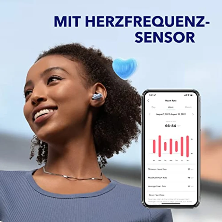 soundcore by Anker Liberty 4, Bluetooth In-Ear Kopfhörer mit Noice Cancelling (ANC), ACAA 3.0, Duale dynamische Treiber für Hi-Res Premium Klang, Spatial Audio, Herzfrequenzsensor(blau) – Bild 4