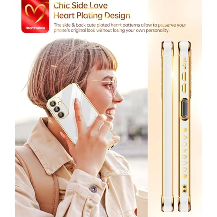 LeYi Hülle für Samsung Galaxy A25 5G, Cute Herz Muster, TPU Silikon, stoßfest, kratzfest, mit 2 Schutzfolien, weiß – Bild 4