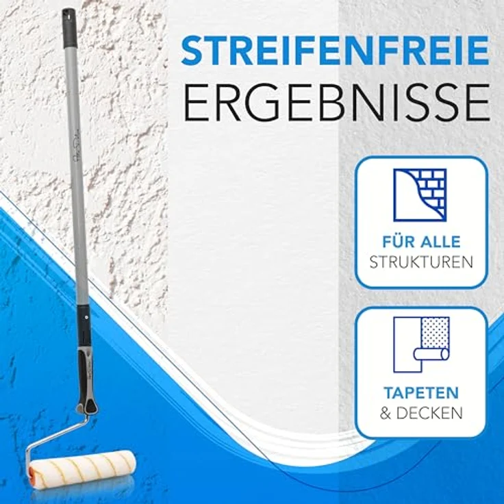 Pinto Deluxe® Farbrolle/Farbroller + Teleskopstab 75-125 cm + Best Grip Bügel, leichtes Stecksystem, inkl. E-Book, 250 mm, blau – Bild 5