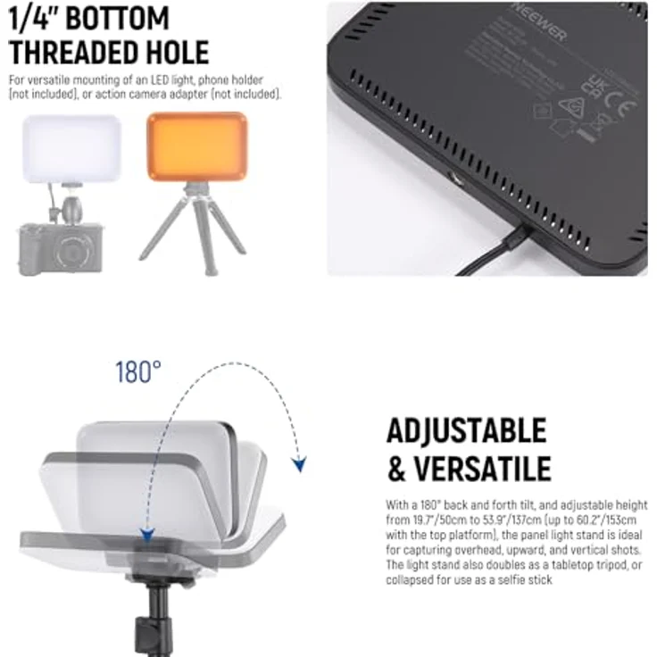 NEEWER BASICS LED Videolicht Panel, 2er Pack Bi Color dimmbare Studioleuchten mit Ständern, 3200K-5600K, CRI 95, 750Lux, tragbar für Videoaufnahme und Live Streaming – Bild 5