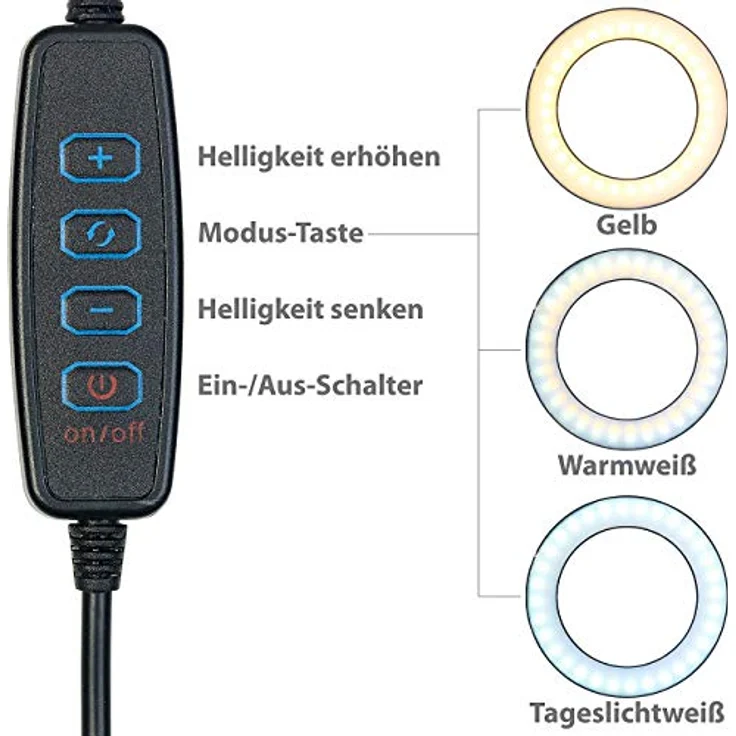 Somikon Ring Light Profi LED-Ringlicht, Ø 10" / 26 cm, Fernauslöser & Smartphone-Halter (schwarz) – Bild 4