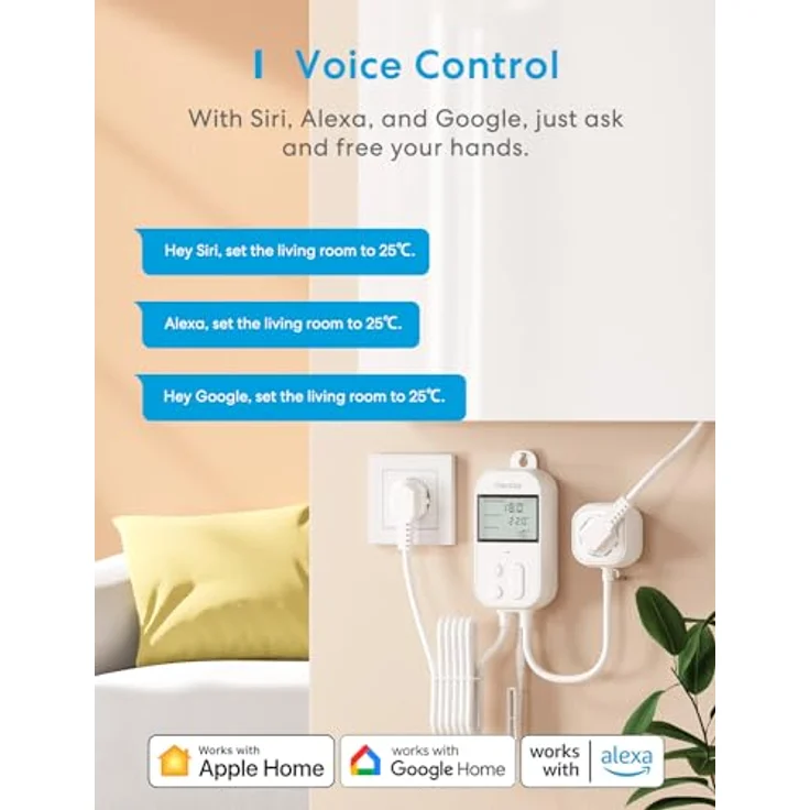 Meross Smart Thermostat Steckdose für HomeKit Digital WLAN Temperaturregler WiFi Heizungsthermostat Steckdose mit Fühler für Heizung und Kühlung 16 A, 2,4GHz – Bild 4