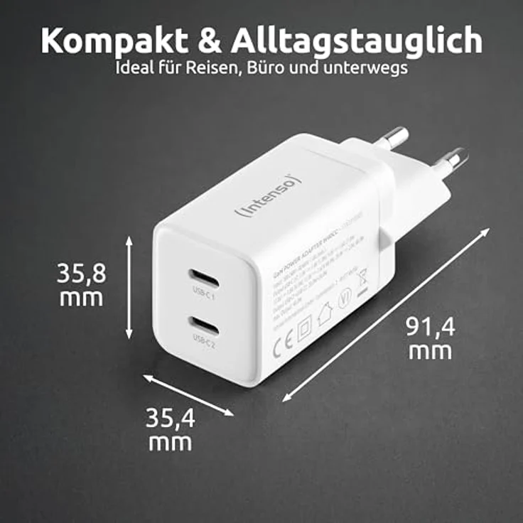Intenso Power Adapter 40W, 2x USB-C Induktions-Ladegerät, Weiß, kompakt und mit GaN-Technologie – Bild 7