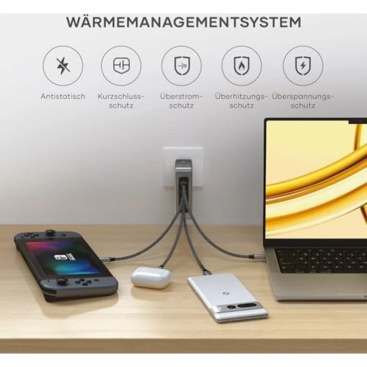 Satechi 145W PD Ladegerät mit 4 USB-C Anschlüssen, Grau – Bild 7