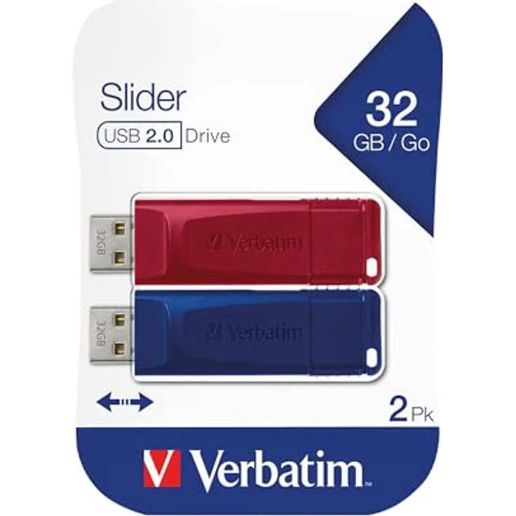 Verbatim Slider USB-Stick 32 GB Multipack, USB 2.0-Schnittstelle - Multipack 2 Stk. - Rot - Blau – Bild 2