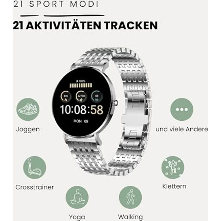XCOAST SIONA2 ultraflache Damen Smartwatch (4,2 cm/1,3 Zoll), Silber, AMOLED Display, Blutdruck, Wasserdicht, 7 Tage Akku – Bild 5