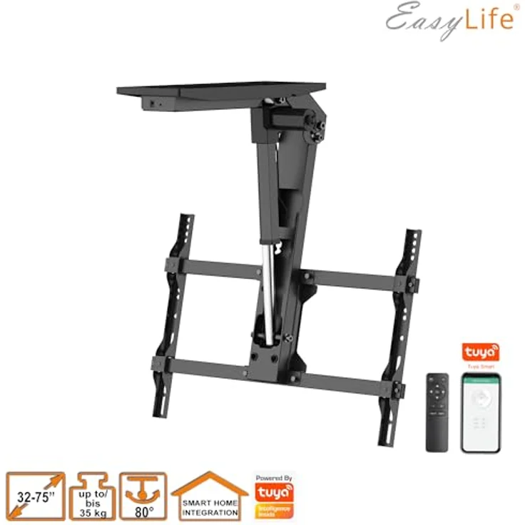 EasyLife EL-DHM-ND75S, TV Deckenhalter V2 elektrisch schwenkbar, Smart Home Integration, für 37 bis 75 Zoll (VESA bis 600x400), Schwarz – Bild 4