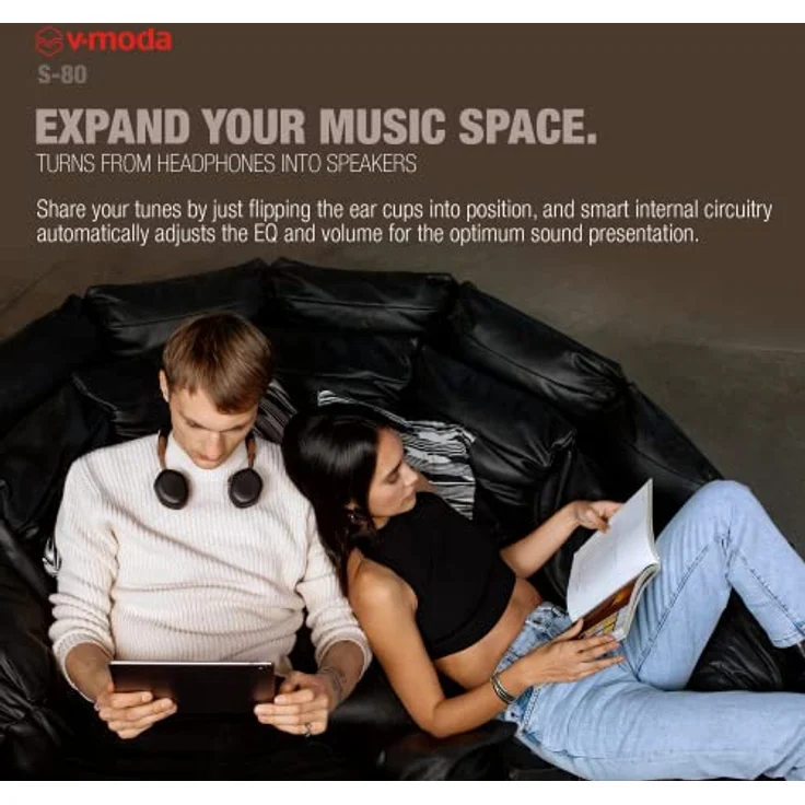 V-MODA S-80 KABELLOSER KOPFHÖRER UND Lautsprecher-System. Schlankes und stylisches Design. Personalisiere deinen S-80 mit austauschbaren magnetischen Abdeckungen (Schwarz) – Bild 3