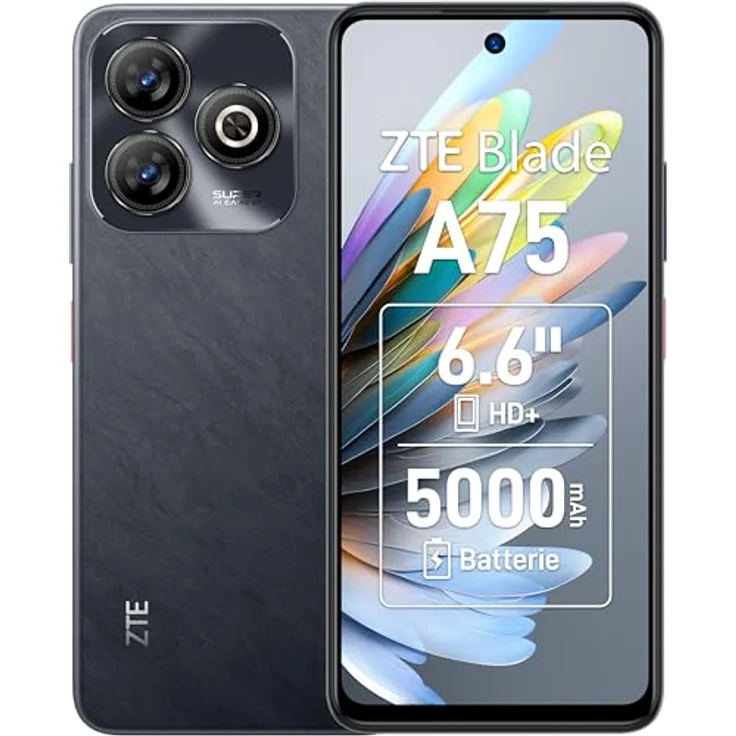 Idel ZTE Blade A75 4GB+128GB Black, Smartphone mit HD+ Hole Display, 50MP Hauptkamera, Memory Fusion Technologie – Bild 1