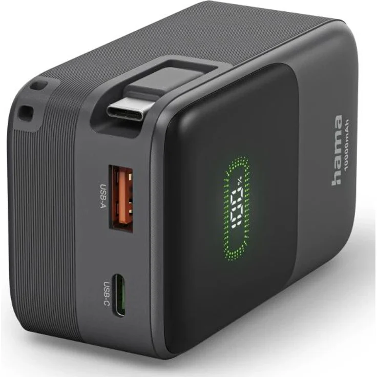 Hama Roll Up 10, 10000 mAh Powerbank mit USB Typ-C Anschluss, anthrazit
