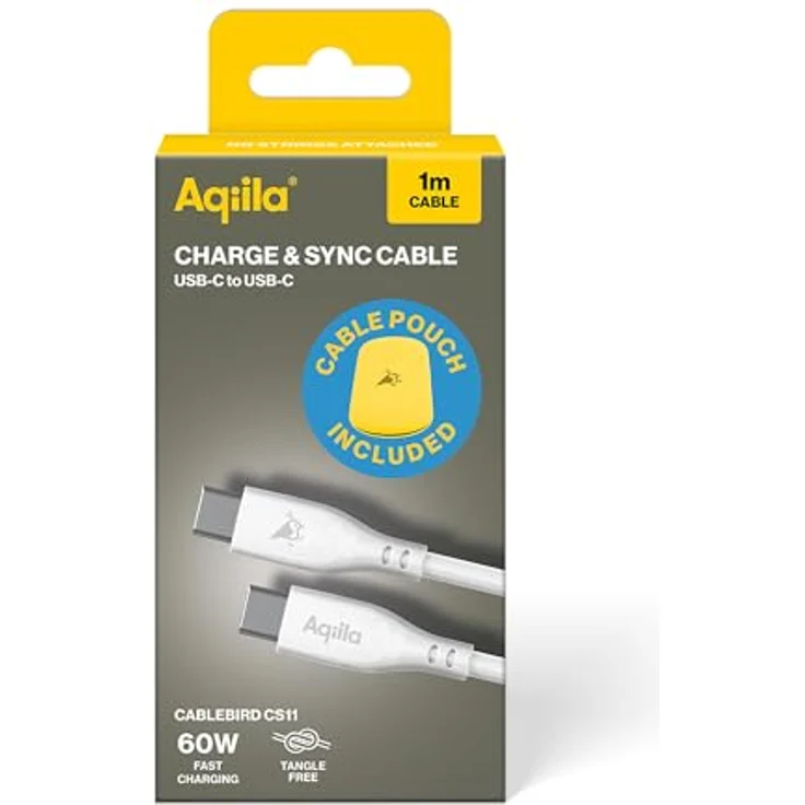 Aqiila Cablebird CS11, USB-C Lade-/Sync-Kabel mit 60W Leistung, 1 Meter, hohe Datenübertragungsgeschwindigkeit von 480 Mbit/s, silikonummantelt, flexible Kabeltasche inklusive – Bild 7