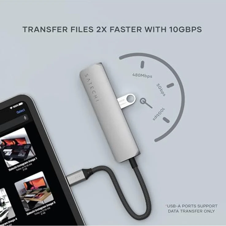 SATECHI 4-in-1 USB-C Hub Slim Plus, Multiport-Adapter, Dockingstation mit 4K HDMI, 100W Power Delivery, 2X USB-A Datenports – Space Grau – Bild 3
