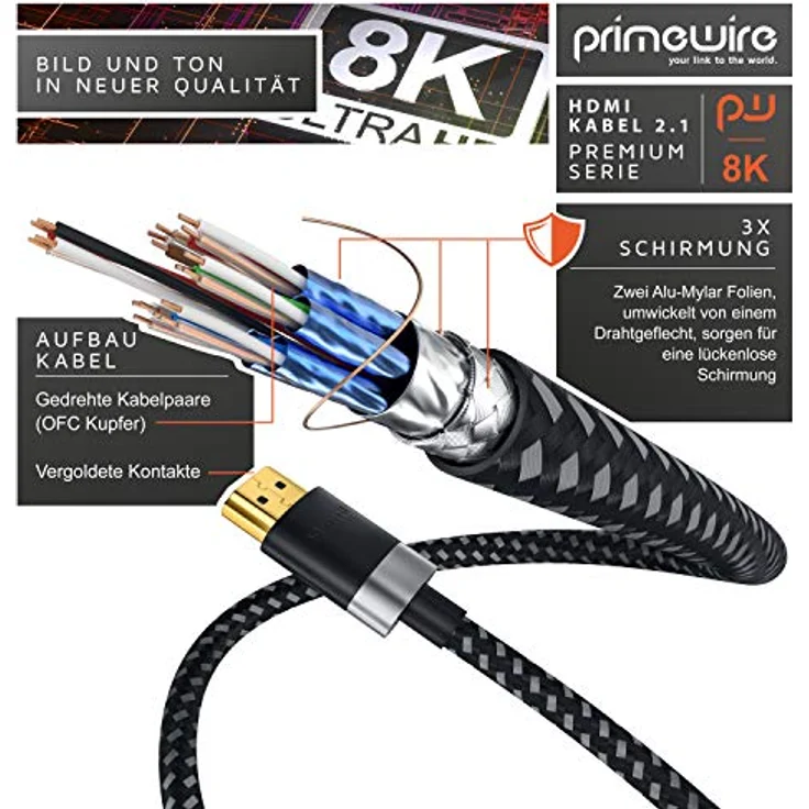 1,5m - 8K HDMI Kabel 2.1 - 8K@60Hz 4K @ 120Hz DSC - HDTV 7680 x 4320 - UHD II - HDMI 2.1 2.0a 2.0b - 3D - Highspeed HDMI-Kabel Ethernet - HDR - ARC - Präzisionsstecker - kompatibel zu Blu Ray PS4 Xbox – Bild 4