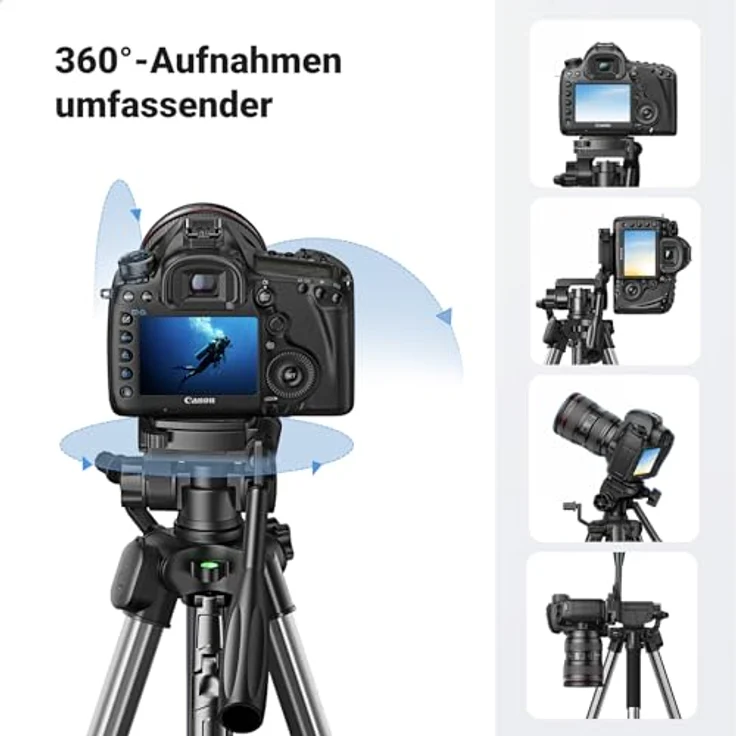 UGREEN Kamera Stativ mit 53,5-175 cm Höhe, leichtes und tragbares Reisestativ, Aluminium Dreibein Stativ mit Handyhalter und Reisetasche für Kamera und Smartphones DSLR Canon Nikon Action Kamera – Bild 3