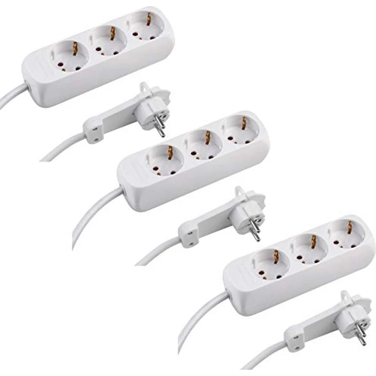 Meister Steckdosenleiste 3-fach - 3er Set - Extraflacher Stecker - 1,4 m Kabel - weiß - IP20 Innenbereich / Mehrfachsteckdose mit Flachstecker / Tischsteckdose / Steckerleiste / 7430180 – Bild 1