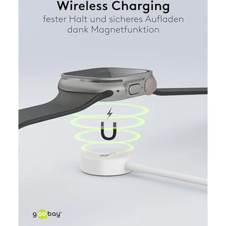 goobay Apple Watch Ladekabel USB C 1m / Apple Watch Ultra 2 Ladegerät/Magnet Ladekabel ab Series 2 / Ladestation mit Überladungsschutz, inkl. USB-A Adapter - Effizientes Laden mit induktiver Technologie – Bild 3