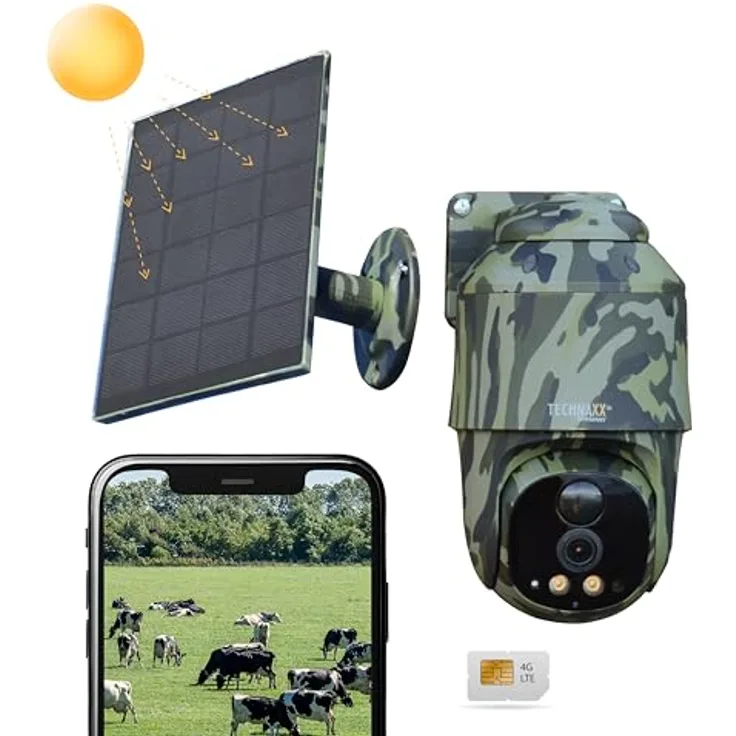 Technaxx 4G PT Dome Outdoor-Sicherheitskamera TX-290 mit 5W Solarpanel - 360° PTZ, 4MP FullHD Video, Nachtsicht, PIR-Bewegungserkennung, IP65, 2-Wege-Audio, SIM- & MicroSD-Kartenunterstützung