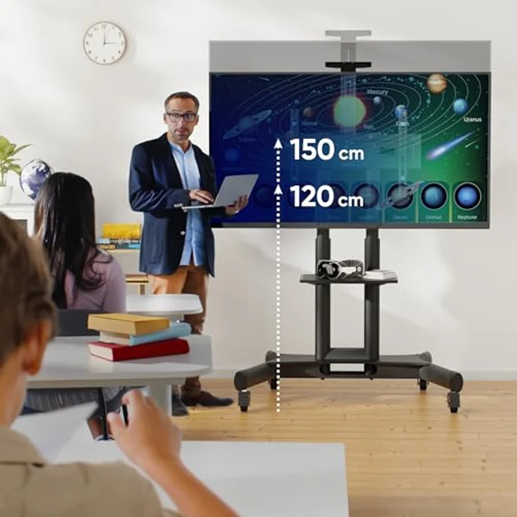 ONKRON TV Ständer rollbar für 40-70 Zoll Schwarz - höhenverstellbar max 600x400 VESA - TV Wagen mit Ablage und Rollen bis 45,5 kg – Bild 3