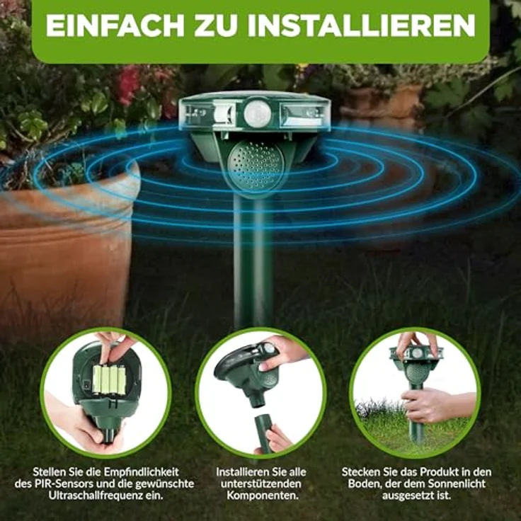 ISOTRONIC Ultraschall Solar Tiervertreiber, Katzenschreck, Hundeschreck, Wildtiere | 5m Reichweite | einstellbare Frequenz | 1 Stück – Bild 5