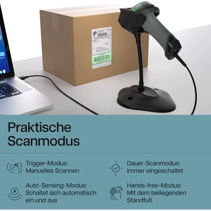 Safescan 330-W, Barcodescanner für 1D- und 2D-Barcodes mit USB-Kabel, Plug & Play, inkl. Ständer, für beschädigte und farbige Codes – Bild 3