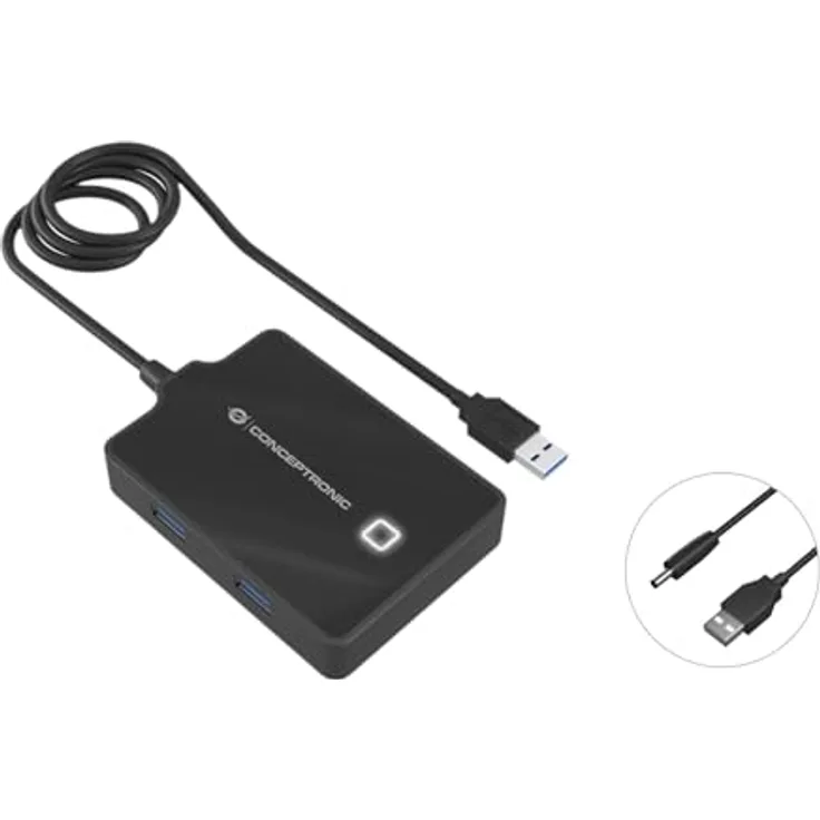 Conceptronic HUBBIES11B USB-Hub 4-Port 3.0, Aluminiumgehäuse, Schwarz