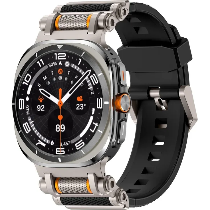 Wigento Ersatzarmband für Samsung Galaxy Watch Ultra 2 2025, Silikon Metall Band Schwarz, 47mm