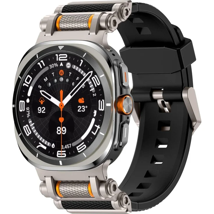 Wigento Ersatzarmband für Samsung Galaxy Watch Ultra 2 2025, Silikon Metall Band Schwarz, 47mm