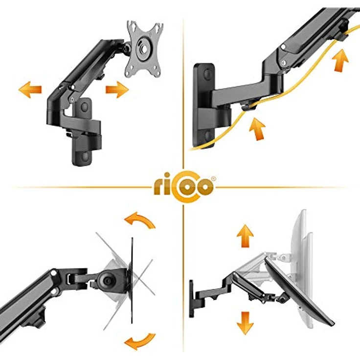 RICOO PC Monitor Wandhalterung höhenverstellbar Gasfeder Schwenkbar Neigbar für Bildschirm 17-27 Zoll, Halterung Wand S4411, Monitorhalterung, Bildschirmhalterung, VESA 75 x 75, 100x100 mm – Bild 3