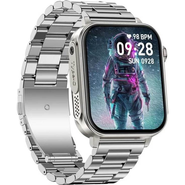 Colmi P80 Smartwatch, Gesundheits-Tracker mit Bluetooth-Anrufunterstützung, 1,83 Zoll HD-Display, IP67 wasserdicht, Stahl silber