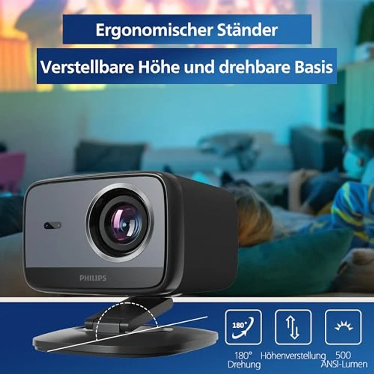 Philips NeoPix 450 Smart, Heimkino-Beamer, Full HD 1920 x 1080p, 500 Lumen, Google TV, WLAN 6, Schwarz – Bild 2
