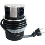 Versenkbare Steckdose Edelstahl mit 3X Steckdosen 2X USB I Einbausteckdose mit 150cm Kabel 230V für Küche, Schreibtisch, Arbeitsplatten