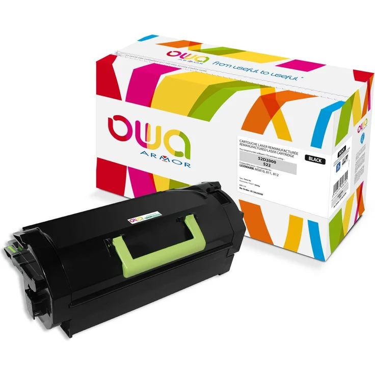 Armor OWA 52D2000, wiederaufbereiteter Toner in Schwarz mit hoher Seitenleistung von bis zu 6.000 Seiten für Lexmark-Drucker der MS-Serie
