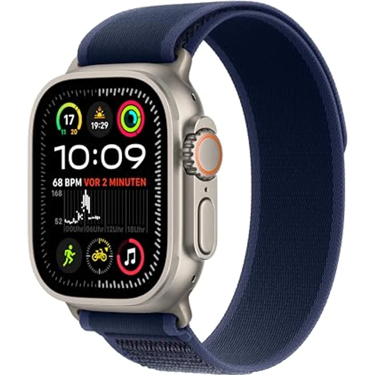 Apple Watch Ultra 2 (GPS + Cellular 49 mm) Smartwatch, Sportuhr mit Titangehäuse in Natur und Trail Loop in Blau (M/L). Fitnesstracker, präzises GPS, extra Lange Batterielaufzeit – Bild 1
