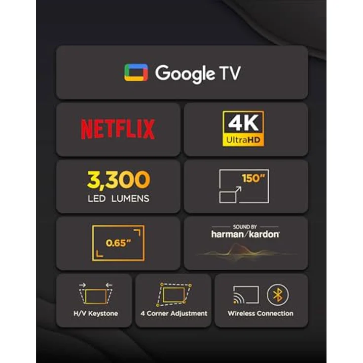 ViewSonic X1-4K Pro, Echter 4K HDR LED Beamer mit Google TV, 2500 ANSI Lumen, 240 Hz, 4.2 ms Eingabeverzögerung, Auto Keystone, Harman Kardon Lautsprecher, für Heimkino & Gaming – Bild 2