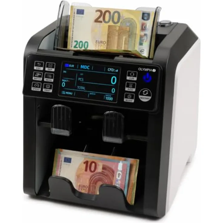 OLYMPIA Banknotenzähler NC 800, bis zu 1.000 Banknoten pro Minute, zuverlässige Falschgelderkennung mit 2 CIS-Sensoren und LED-Display