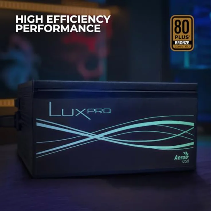 AeroCool LUXPRO650, 650W Netzteil, 80Plus Bronze, Wirkungsgrad +88%, japanische 105°C Kondensatoren, 14cm FDB-Lüfter, APFC Technologie, Schwarz, 5 Jahre Garantie – Bild 2