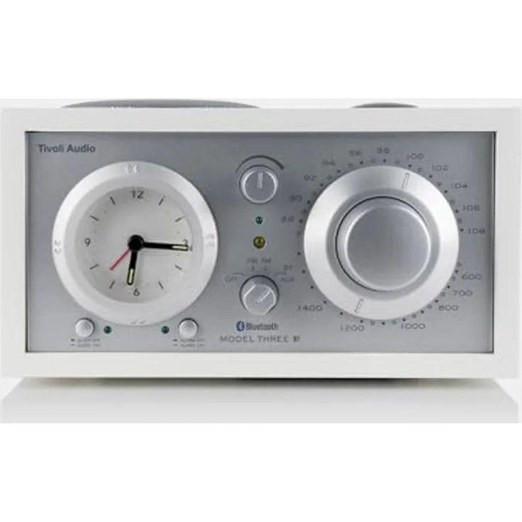 Tivoli Audio Model Three, Bluetooth-Zeitschriftenradio mit USB-A & USB-C Ladeports, Weiß/Silber