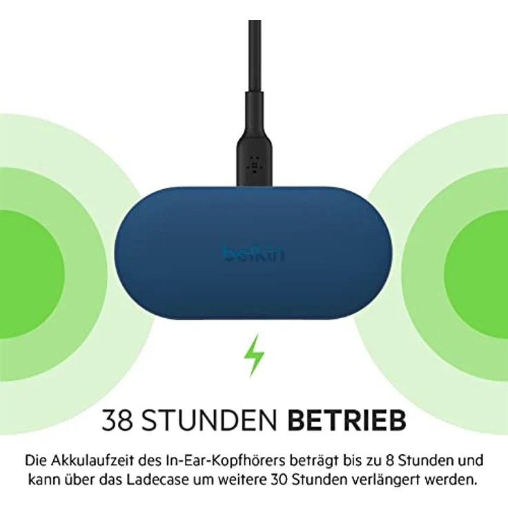 Belkin SOUNDFORM Play True Wireless In-Ear-Kopfhörer, 3 EQ-Voreinstellungen, schweiß-, spritzwasserfest, Schutzart IPX5, 38 Std. Betrieb für iPhone, Galaxy, Pixel usw. Blau, One Size, AUC005 – Bild 5