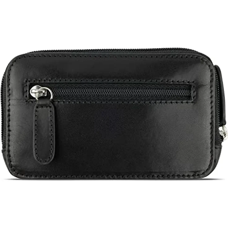 bugatti Nobile Schlüsseltasche, schwarzes Leder mit Zipper und zwei Schlüsselringen – Bild 3