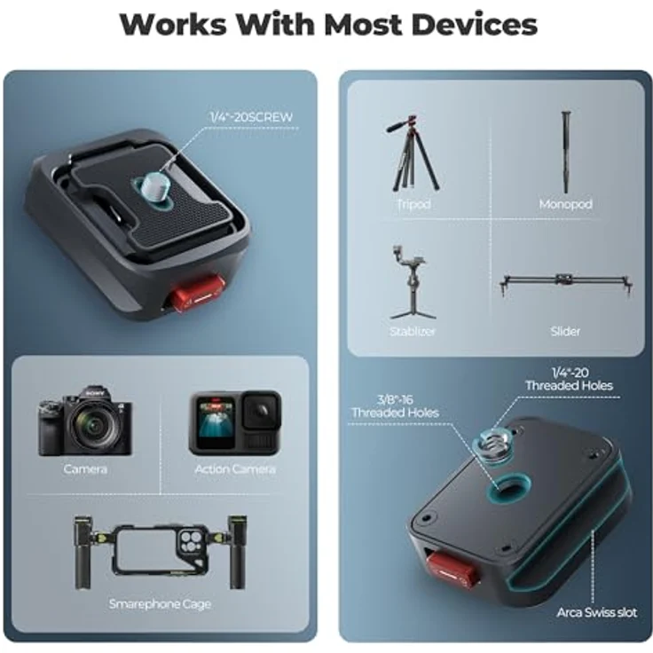 Freewell Stativ-Schnellspannklemme, Aluminium-Konstruktion mit 1/4-Zoll-20-Schraube, unterstützt bis zu 10 kg, kompakte und leichte Bauweise für DSLR und spiegellose Kameras – Bild 4