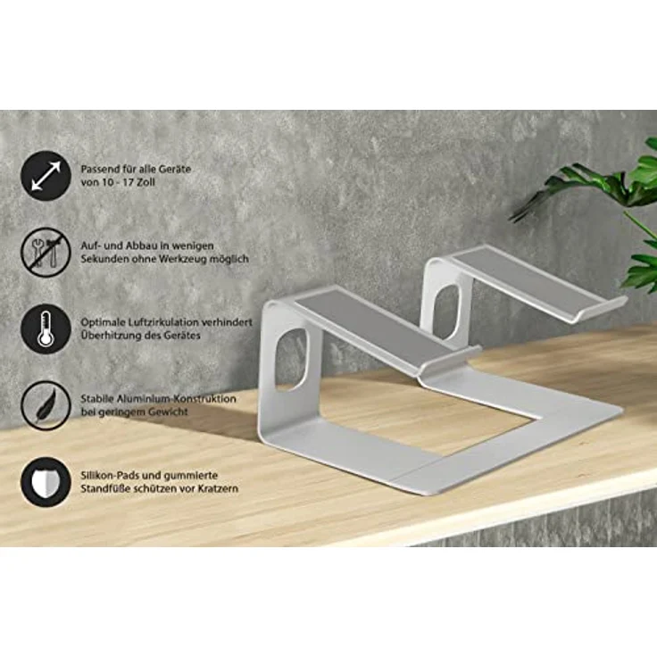 honju Laptop-Ständer für ergonomisches Arbeiten [Laptop-Erhöhung für Schreibtisch, Laptop-Stand aus stabilem Aluminium, Notebook-Ständer/MacBook Stand] Silber - Preisvergleich – Bild 4
