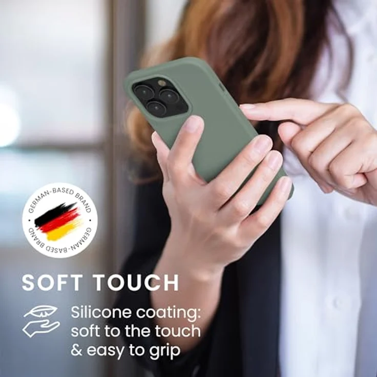 kwmobile Handyhülle für iPhone 14 Pro, Silikon Case in Rainwashed Grün, anti-rutsch, kabelloses Laden, stoßfest – Bild 4