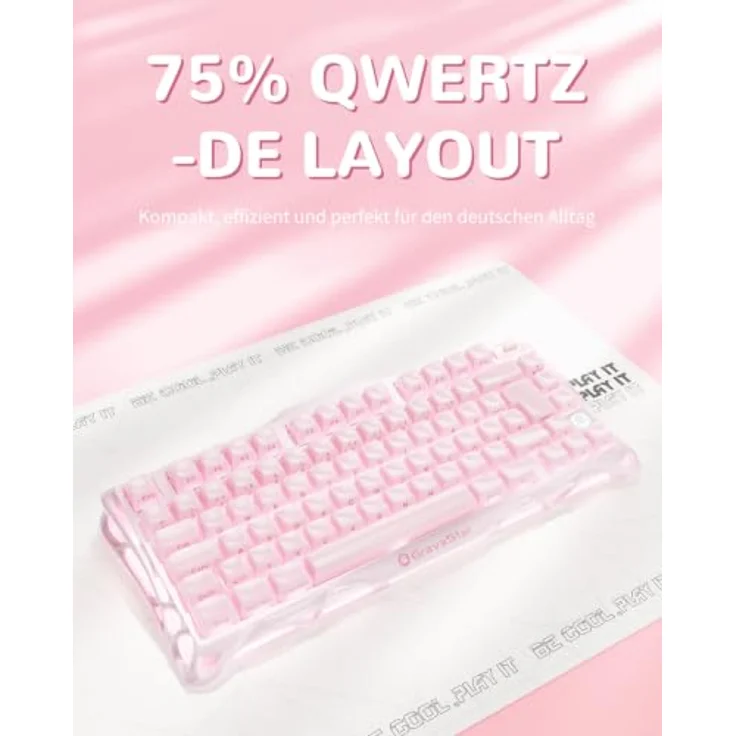 GravaStar Mercury K1, mechanische Gaming Tastatur mit QWERTZ Layout (DE), rosa, 75% Layout, RGB-Anpassung, kabellos, Kailh Switches – Bild 3