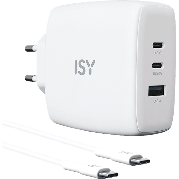 ISY IAC-5100-WT, 100W GAN Ladegerät universal mit 2m USB-C Kabel, Weiß