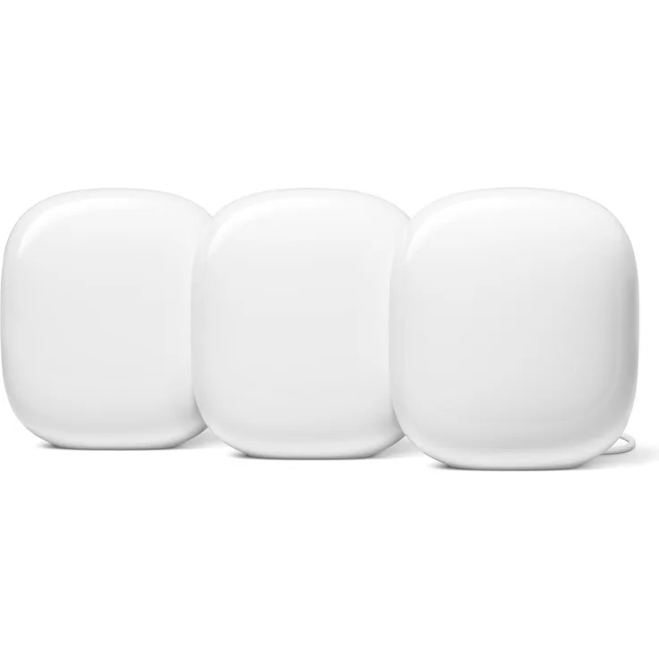 Google Nest WiFi Pro 3er-Set, Hochgeschwindigkeits Router mit WiFi 6, bis zu 4,2 Gb/s, Weiss